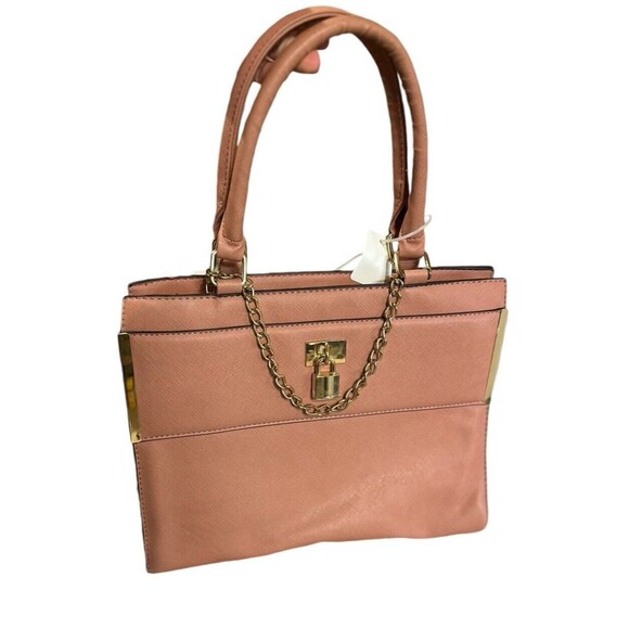 Pink top handle handbag unbranded gold tone accents zip close 10 x 12 inches - Picture 2 of 16